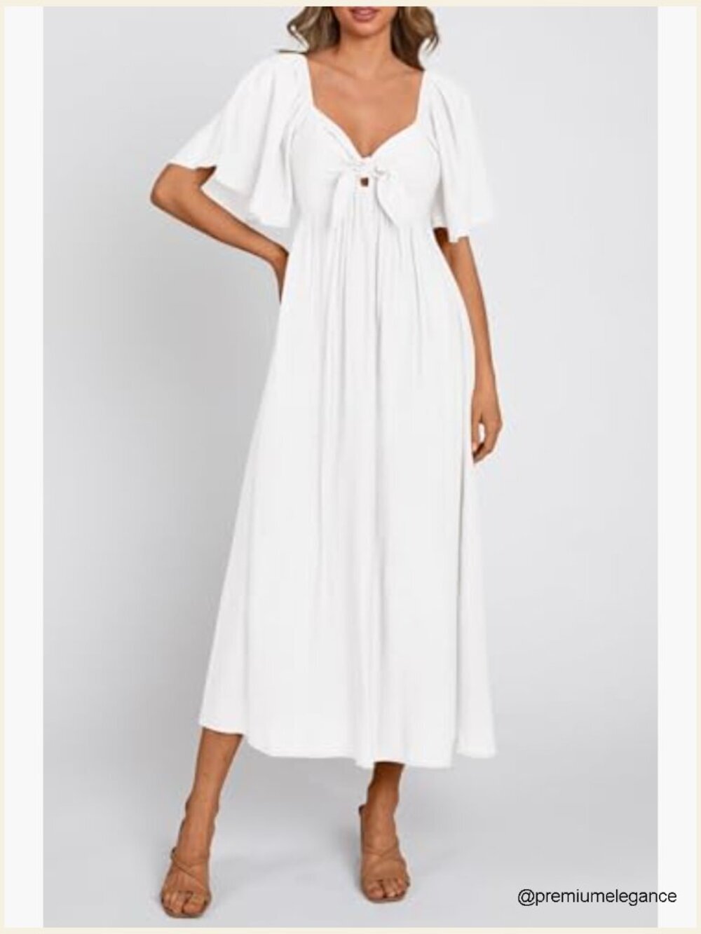 Bow Tie V Neck Ruffle Midi Flowy Dress - Picture 5 of 7
